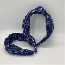 Load image into Gallery viewer, Blue Bandana Top Knot Headband