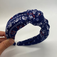 Load image into Gallery viewer, Blue Bandana Top Knot Headband