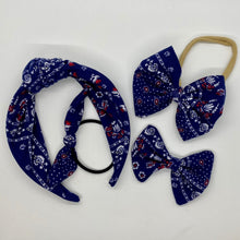 Load image into Gallery viewer, Blue Bandana Top Knot Headband