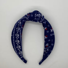 Load image into Gallery viewer, Blue Bandana Top Knot Headband